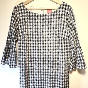 Melrose Navy & White Gingham Eyelet Midi Dress – Size 16